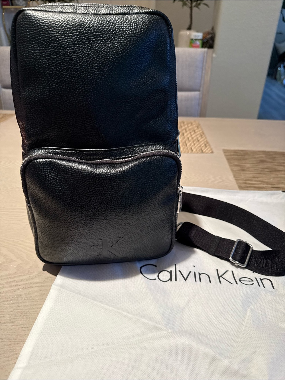 Calvin Klein Black Pebbled faux Leather Crossbody Bag for Men